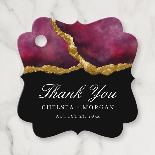 Étiquettes Cadeau Élégant Mariage d'agate en pierre noire or (Devant)