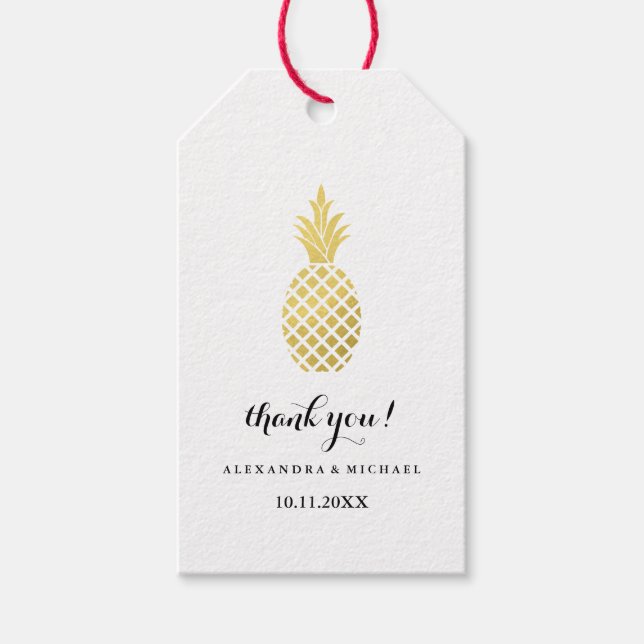 Étiquettes-cadeau Élégant Mariage d'ananas en or (Devant)