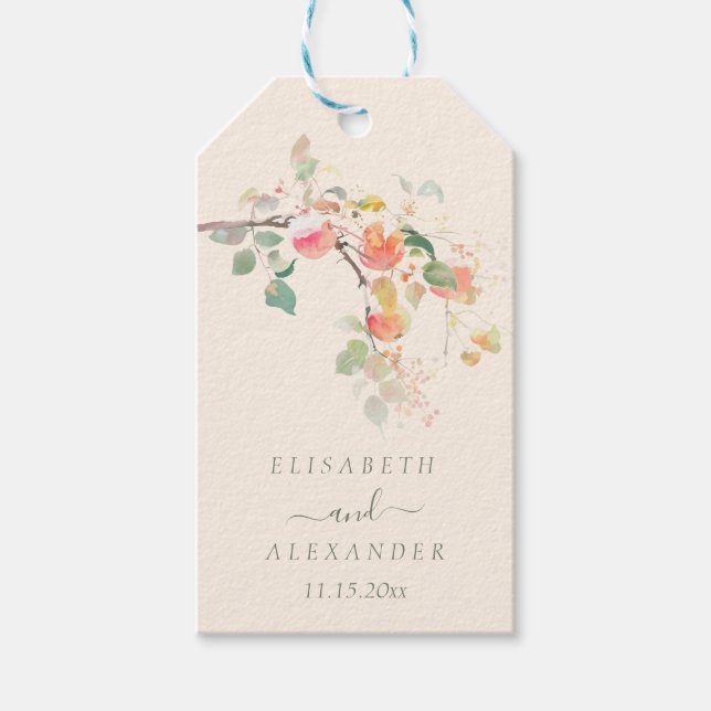 Étiquettes-cadeau Élégant Mariage d'aquarelle de chute (Devant)