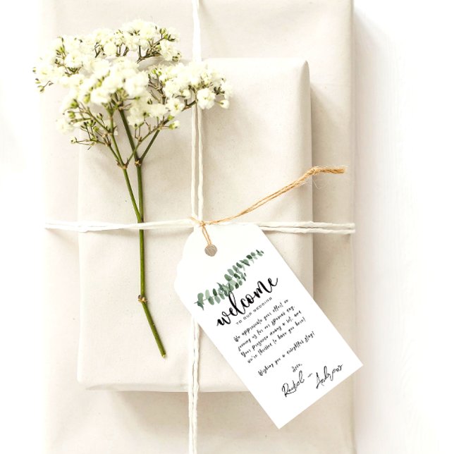 Étiquettes-cadeau Elégant Mariage d'aquarelle Eucalyptus de bienvenu (Créateur téléchargé)