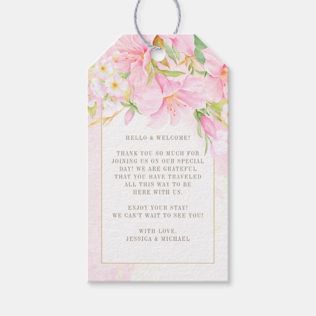 Étiquettes-cadeau Elégant Mariage d'aquarelle Floral Monogram (Devant)