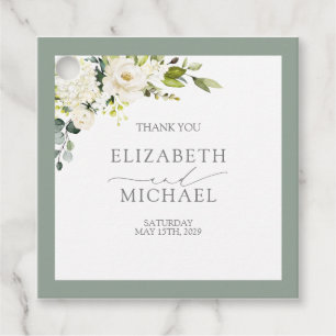 Étiquettes Cadeau Elégant Mariage d'aquarelle gris blanc vert