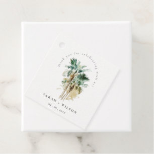 Étiquettes Cadeau Elégant Mariage d'aquarelle tropicale palmiers