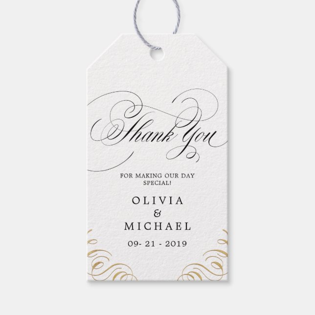 Étiquettes-cadeau Elégant mariage de calligraphie florissante merci (Devant)