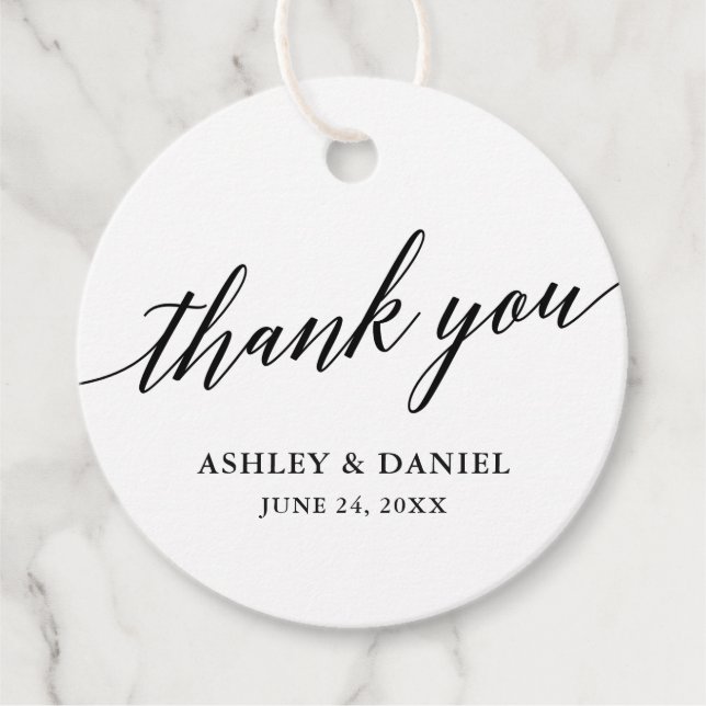 Étiquettes Cadeau Élégant Mariage de calligraphie moderne Merci (Devant)