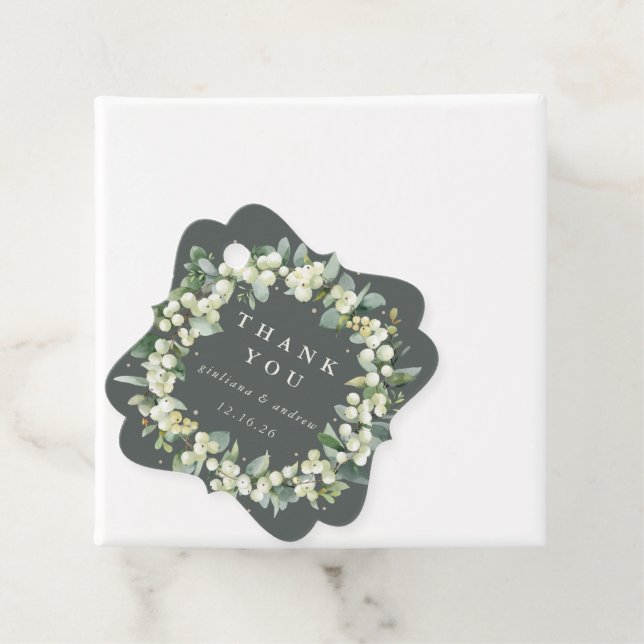 Étiquettes Cadeau Elégant Mariage de courge vert Snowberry+Eucalyptu (En situation)