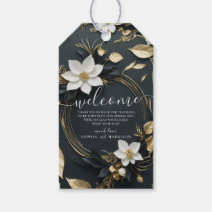Étiquettes-cadeau Élégant Mariage de couronnes florales noir blanc e
