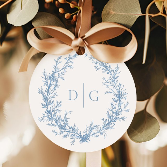 Étiquettes Cadeau Élégant Mariage de crête victorienne Bleu (Créateur téléchargé)