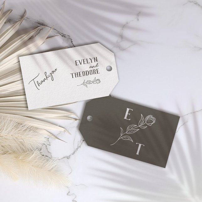 Étiquettes-cadeau Élégant Mariage de Fleur d'Art Neutre Line (Créateur téléchargé)