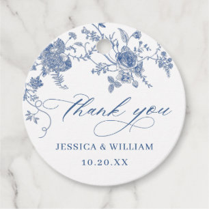 Étiquettes Cadeau Élégant Mariage de Floral Bleu Victorien Français