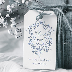 Étiquettes-cadeau Elégant Mariage de Merci de la crête Florale Bleue