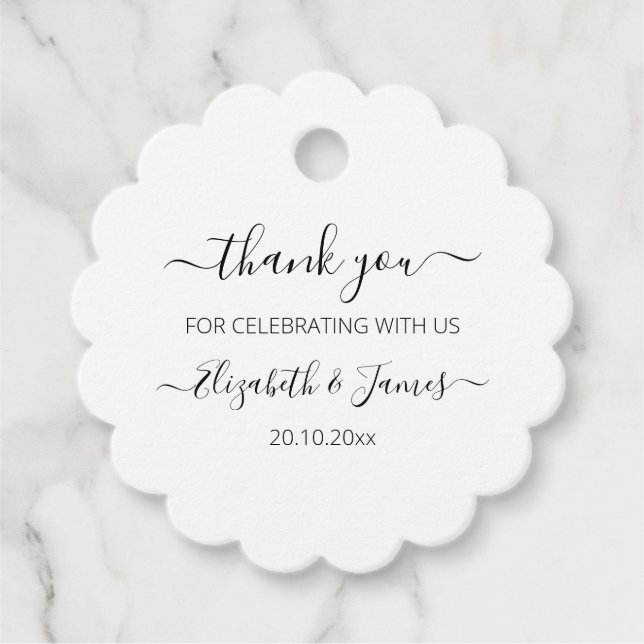 Étiquettes Cadeau Élégant Mariage de Merci noir blanc (Devant)