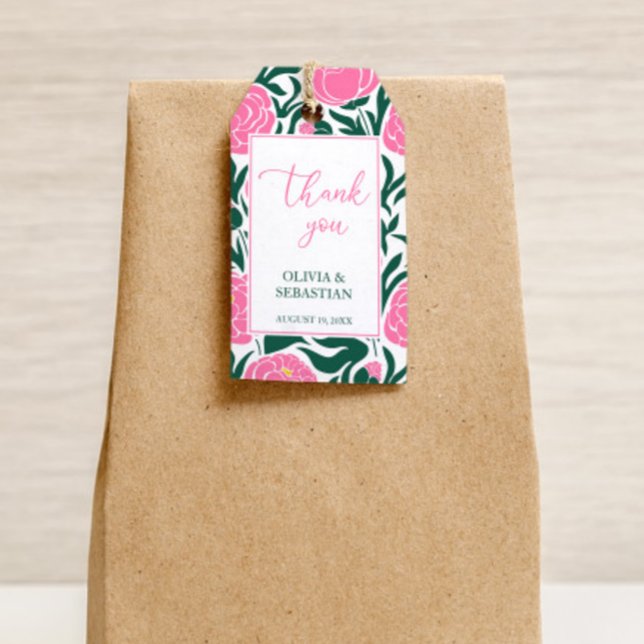 Étiquettes-cadeau Elégant Mariage de Merci rose de pivoine (Créateur téléchargé)