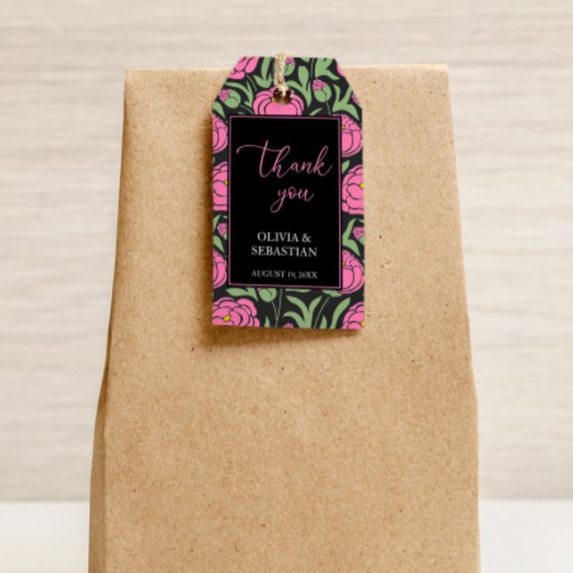 Étiquettes-cadeau Elégant Mariage de Merci rose de pivoine (Créateur téléchargé)