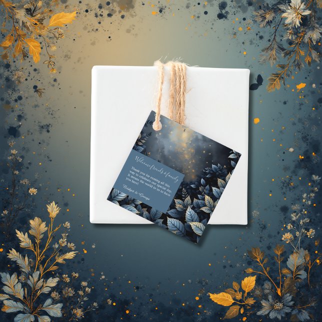 Étiquettes Cadeau Élégant Mariage de Midnight Blue et Gold Forest (Créateur téléchargé)