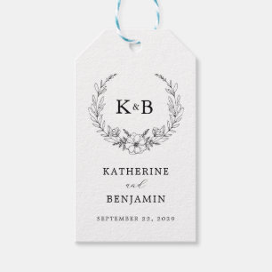 Étiquettes-cadeau Élégant Mariage de monogramme de couronne florale