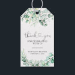 Étiquettes-cadeau Elégant Mariage de Monogramme Eucalyptus<br><div class="desc">Élégante verdure Eucalyptus Monogramme Mariage Merci Tags cadeaux. Caractéristiques aquarelle feuilles eucalyptus,  écrit à la main texte de remerciement avec le coeur,  et monogramme à l'arrière.</div>