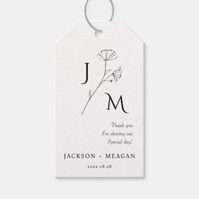 Étiquettes-cadeau Élégant Mariage de monogramme floral (Devant)