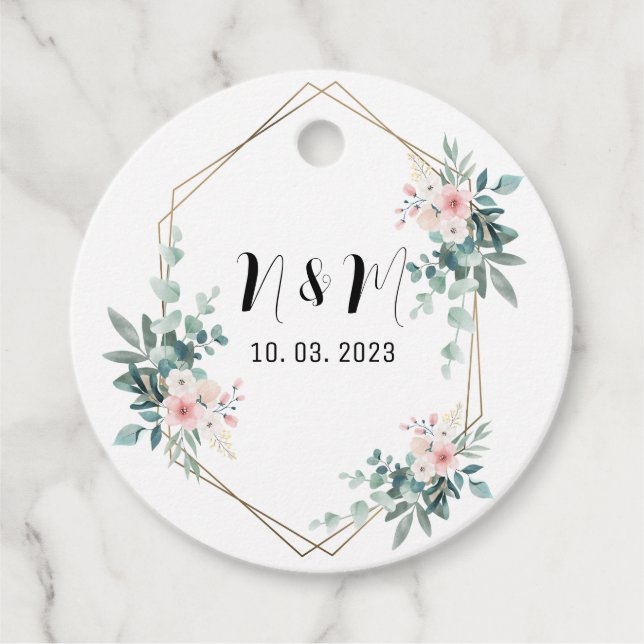 Étiquettes Cadeau Élégant Mariage de Monogramme Vert Eucalyptus (Devant)