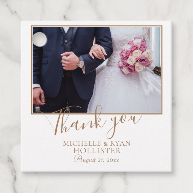 Étiquettes Cadeau Élégant Mariage de script Merci photo (Devant)