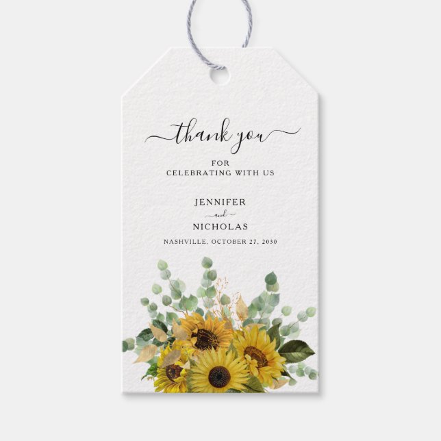 Étiquettes-cadeau Élégant Mariage de tournesols floraux (Devant)