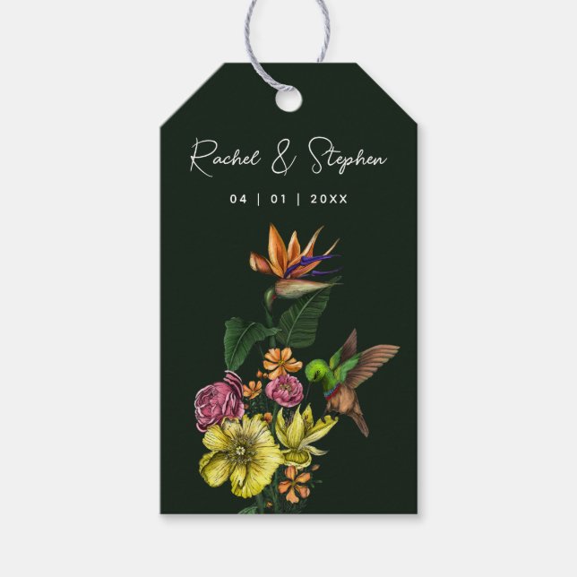 Étiquettes-cadeau Élégant Mariage d'été tropical de colibri (Devant)