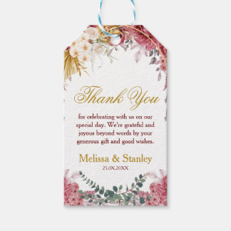 Étiquettes-cadeau Élégant Mariage d'Eucalyptus Or Bourgogne Floral