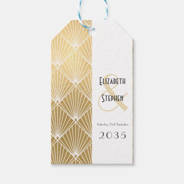 Étiquettes-cadeau Elégant Mariage d'or Gatsby Art Déco des années 19 (Devant)