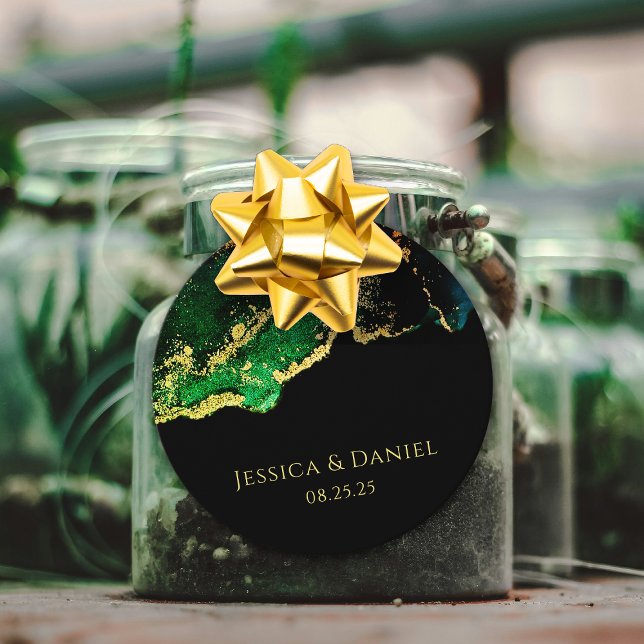 Étiquettes Cadeau Élégant Mariage Emeraude (Elegant Emerald Black Wedding Favor Tags)