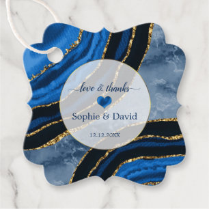 Étiquettes Cadeau Élégant Mariage en marbre or marbré bleu marine