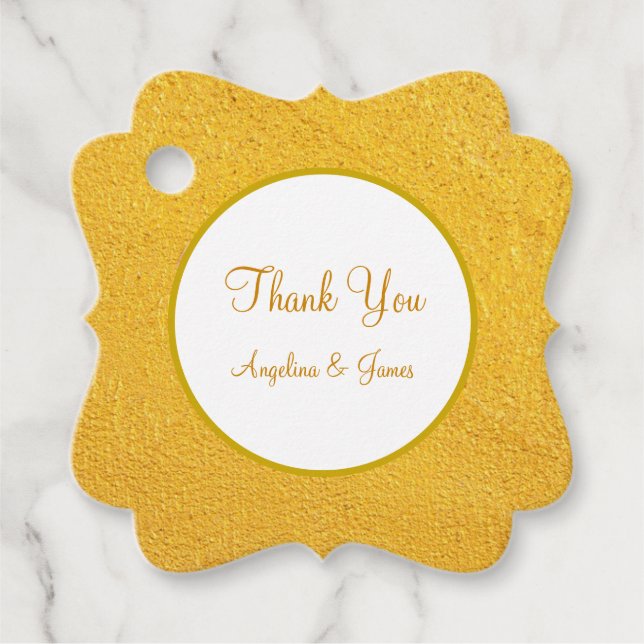 Étiquettes Cadeau Élégant Mariage en Merci doré et blanc (Devant)