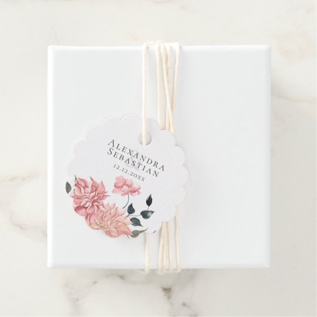 Étiquettes Cadeau Elégant Mariage floral aquarelle (En situation)