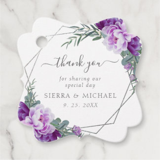 Étiquettes Cadeau Élégant Mariage floral argenté et violet