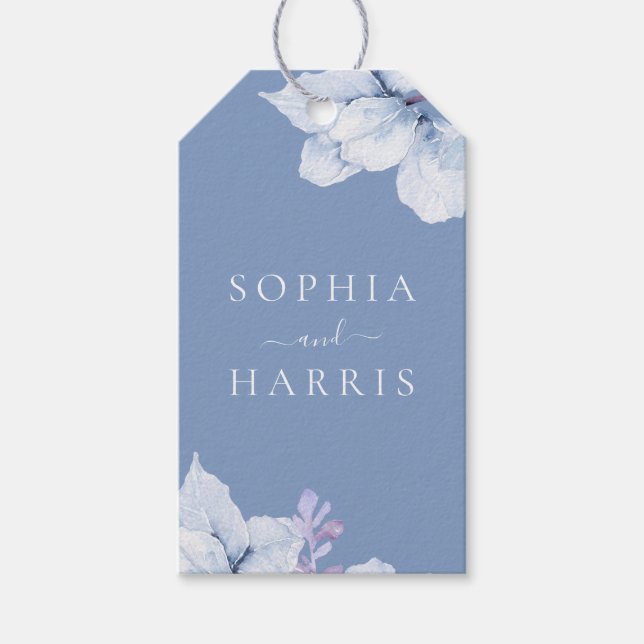 Étiquettes-cadeau Elégant mariage floral bleu Favoriser (Devant)