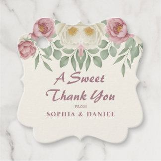 Étiquettes Cadeau Élégant mariage floral de rose poussiéreuse de piv
