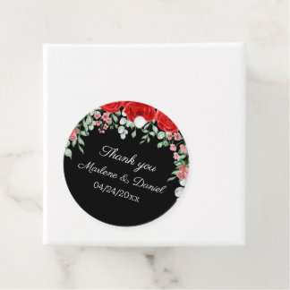Étiquettes Cadeau Élégant Mariage Floral Noir Et Rouge