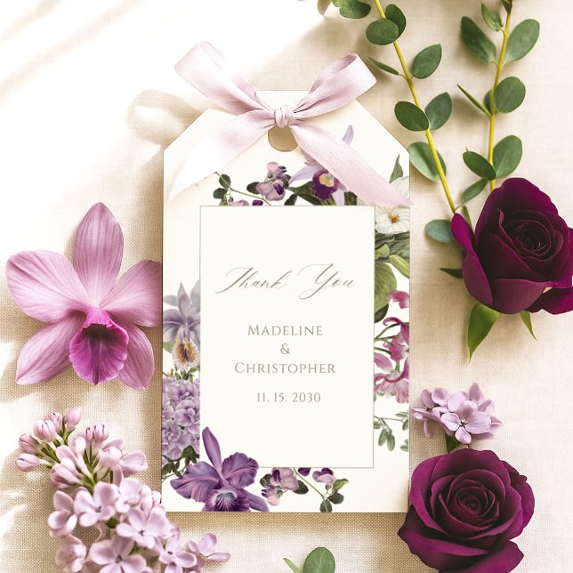 Étiquettes-cadeau Elégant Mariage floral orchidée violette Merci (Créateur téléchargé)