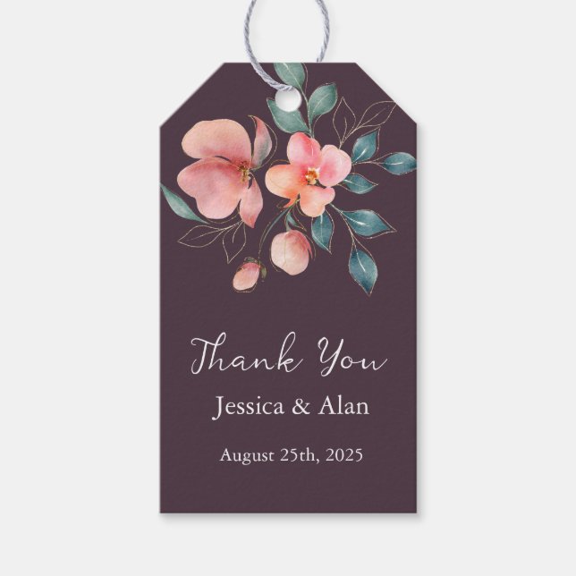 Étiquettes-cadeau Élégant Mariage floral rose et or moderne (Devant)