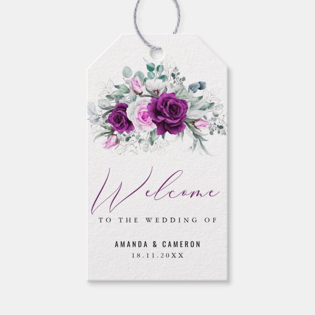 Étiquettes-cadeau Élégant Mariage géométrique violet rustique (Devant)