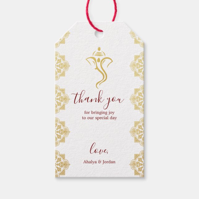 Étiquettes-cadeau Élégant Mariage hindou rouge & or Ganesha & Mehndi (Devant)