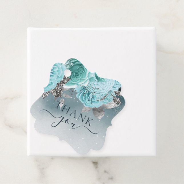 Étiquettes Cadeau Elégant Mariage Merci bleu-bleu-bleu (En situation)