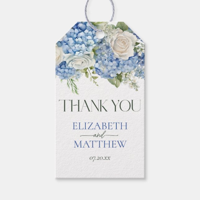 Étiquettes-cadeau Elégant Mariage Merci bleu Hydrangea Floral (Devant)
