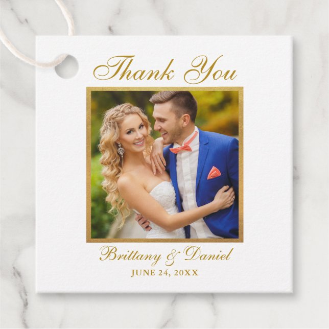 Étiquettes Cadeau Elégant mariage Merci Gold Frame Photo (Devant)