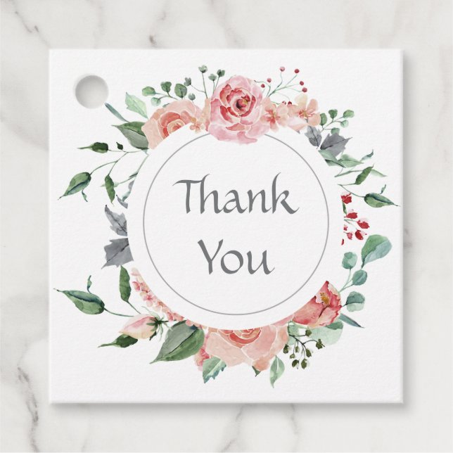 Étiquettes Cadeau Élégant Mariage rose rouge rose Merci (Devant)