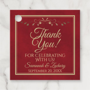 Étiquettes Cadeau Élégant Mariage rouge et or Filigree Merci