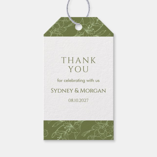 Étiquettes-cadeau Élégant Mariage végétal floral Sage vert (Devant)