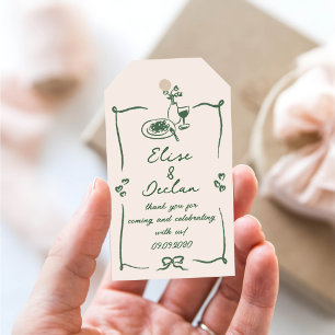 Étiquettes-cadeau Elégant Mariage vert rétro tiré à la main