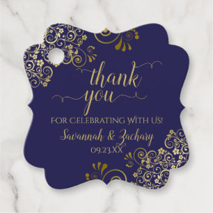 Étiquettes Cadeau Elégant Marine Bleu & Or Frilly Mariage Merci