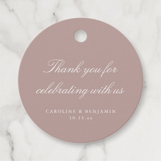 Étiquettes Cadeau Elegant Mauve Script Wedding Custom Thank You (Devant)