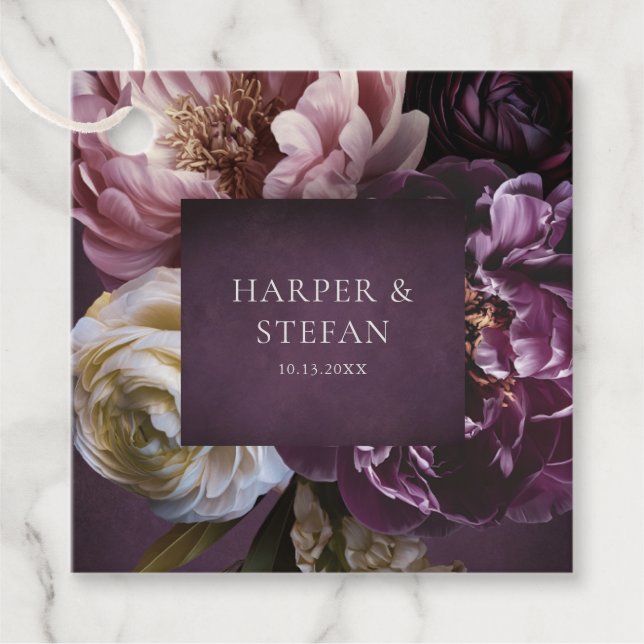 Étiquettes Cadeau Elegant Maximalist Purple Floral Wedding (Devant)